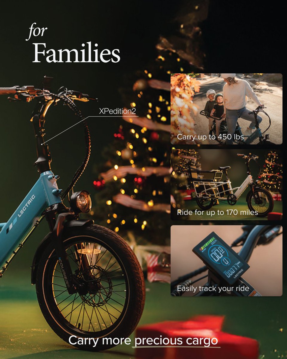 lectricebikes's tweet image. Give a gift that’s ready to go the distance this holiday season! 🎄

Our curated Gift Guide makes it easy to find the perfect eBike or accessory for every explorer, adventurer, and rider on your nice list this winter. 🎁 

Gifts that go the extra mile ➡️ lectricebikes.com/pages/gift-gui…