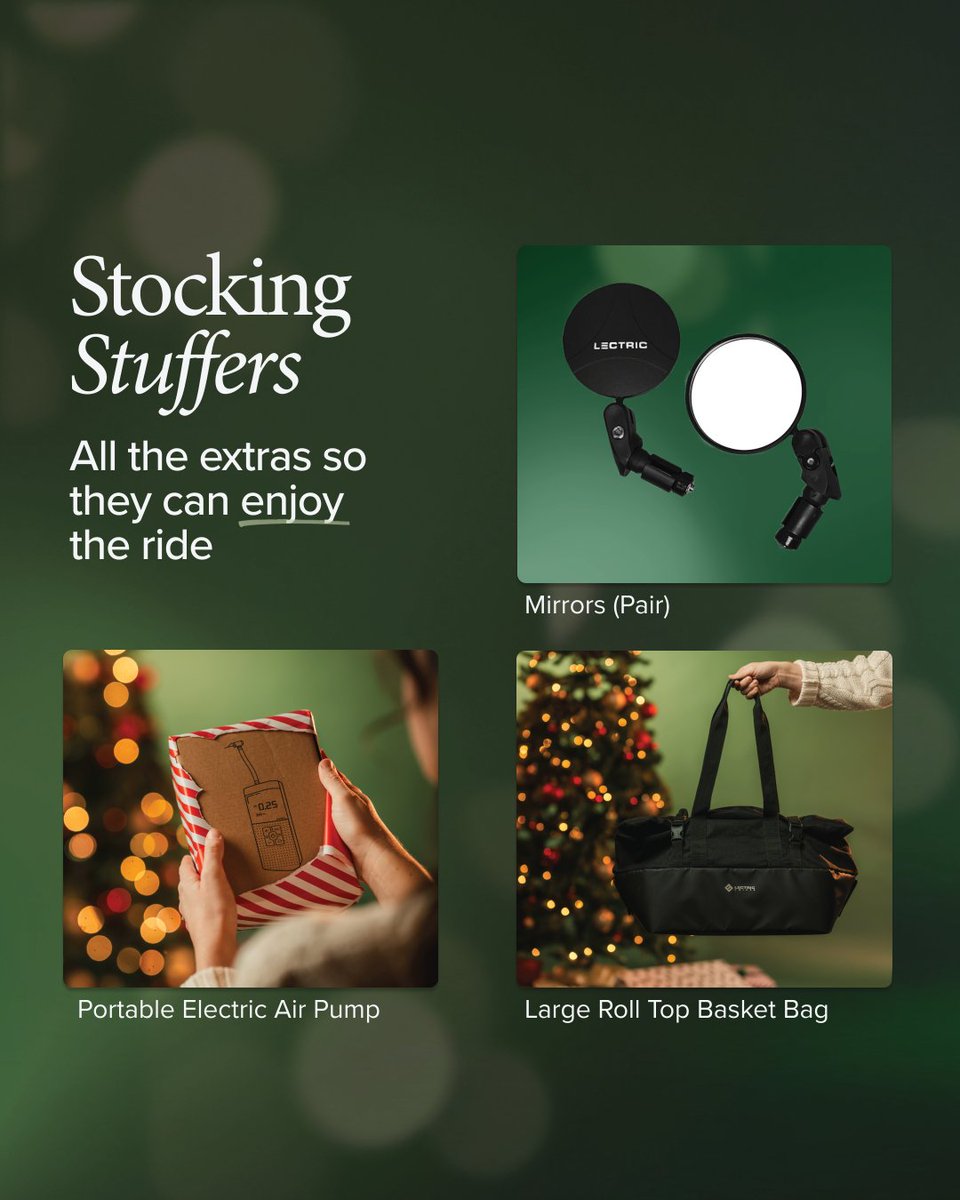 lectricebikes's tweet image. Give a gift that’s ready to go the distance this holiday season! 🎄

Our curated Gift Guide makes it easy to find the perfect eBike or accessory for every explorer, adventurer, and rider on your nice list this winter. 🎁 

Gifts that go the extra mile ➡️ lectricebikes.com/pages/gift-gui…