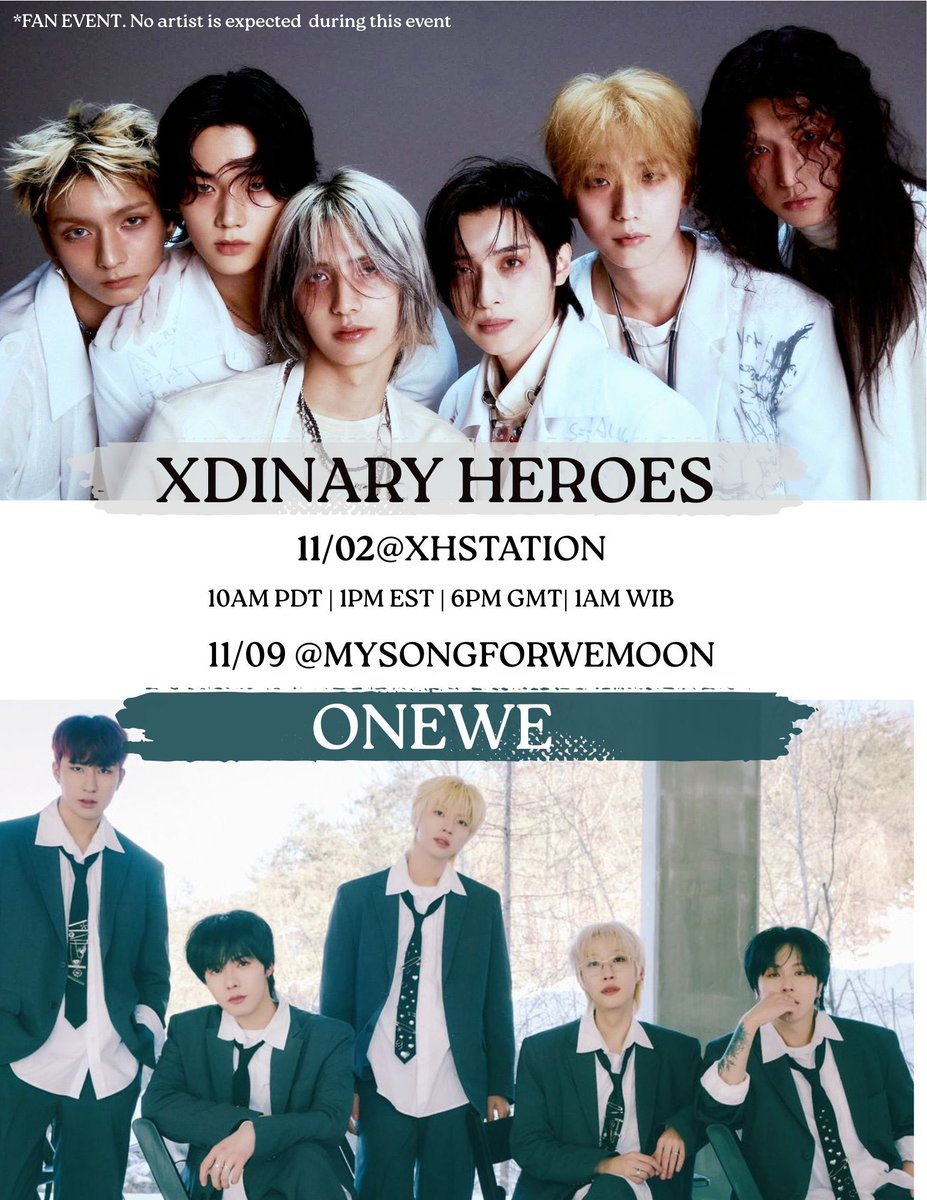 TOMORROW 11/9 📝

Onewe x Xdinary Heroes Day 2 will be tomorrow! If you missed day 1 this is your second chance to join! 

10am PST | 1pm EST | 6pm GMT
📍stationhead.com/mysongforwemoon

<a href="/mysongforwemoon/">My Song for WeMoon - ONEUS + ONEWE Station</a> <a href="/official_ONEWE/">원위 (ONEWE)</a>  <a href="/XH_official/">Xdinary Heroes</a> #XdinaryHeroes #ONEWE <a href="/STATIONHEAD/">STATIONHEAD</a>