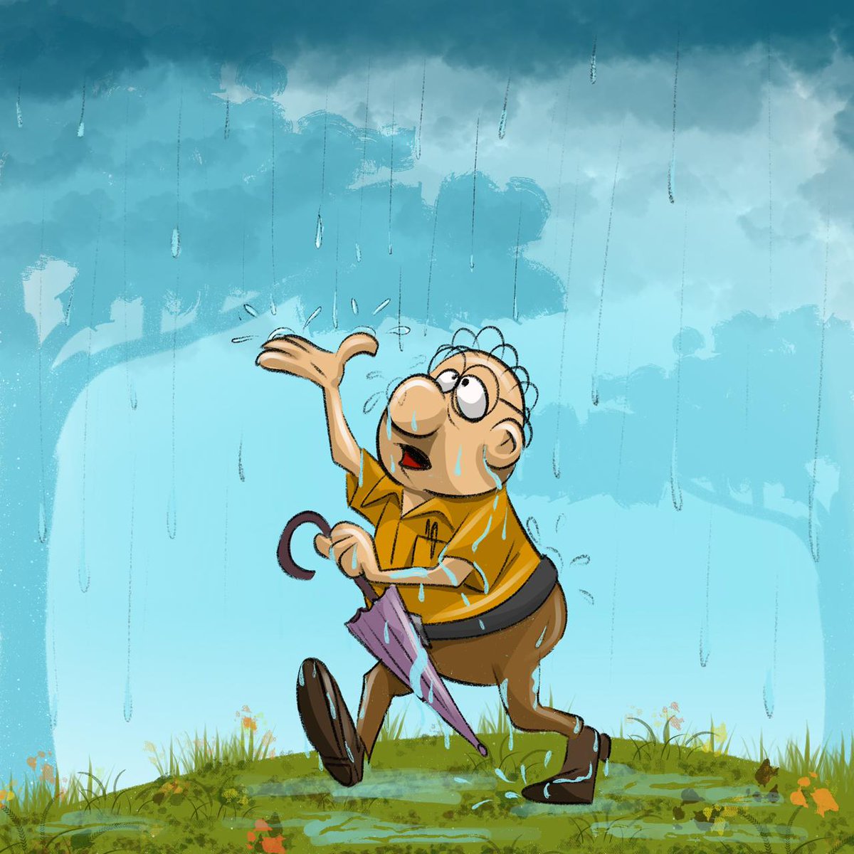 TurmadoFugencio's tweet photo. “Ê trem bão! Mal cheguei no sítio e já tomei um banho de chuva!” — disse o Dr. Bento, o veterinário da turma, rindo com o guarda-chuva fechado na mão! 
#TurmaDoFugêncio #DrBento #ChuvaBoa #VidaNoSítio
#livroinfantil https://t.co/3eKiMbzrAp