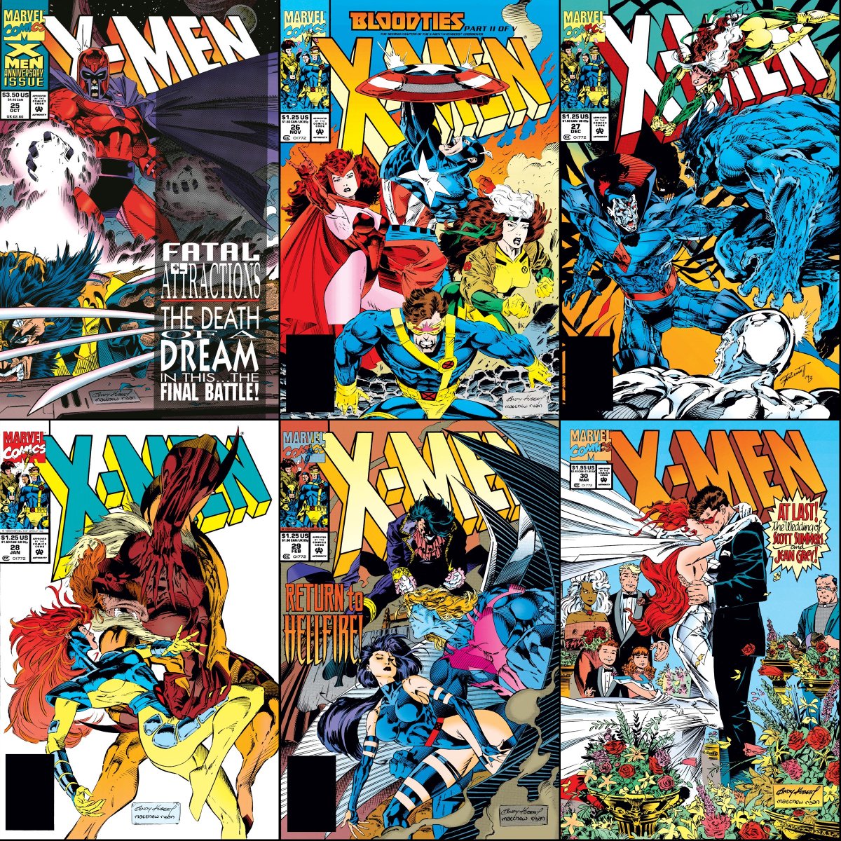 X-Men #25-30 cover dated October 1993-March 1994.