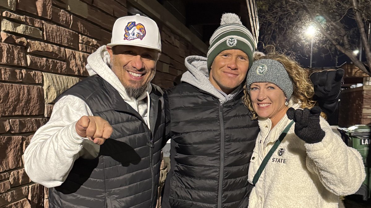 Bundled up for another <a href="/CSUFootball/">Colorado State Football</a> night game. 🥶Always fun to drop by the <a href="/RamNationdotcom/">RamNation.com</a> tailgate and catch up with Mike &amp; Joel!