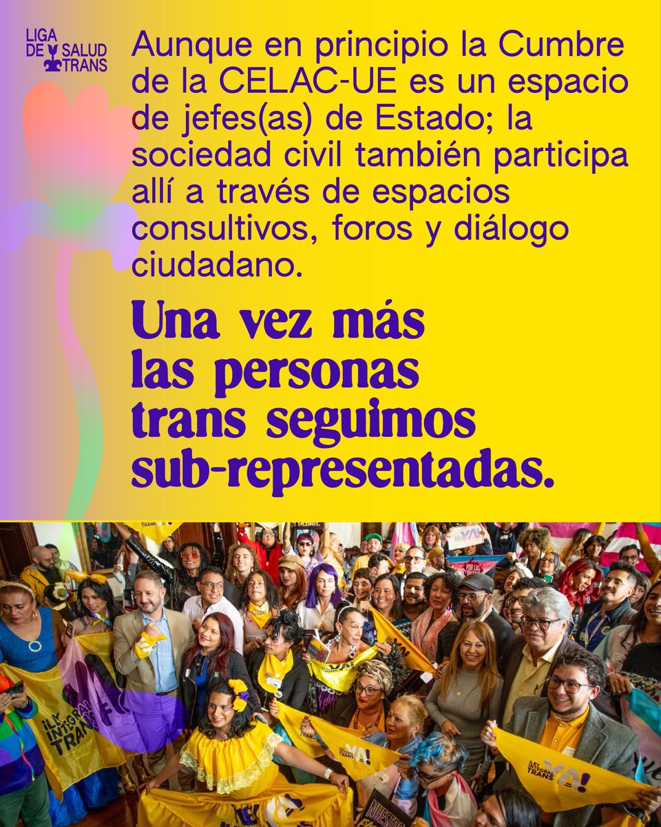 LigaSaludTrans's tweet image. Levantaremos nuestra voz para aportar una mirada interseccional y de cuidado, recordando que no hay integración ni democracia posible si se excluye a quienes históricamente hemos sostenido la vida desde los márgenes.

#CELACSocial