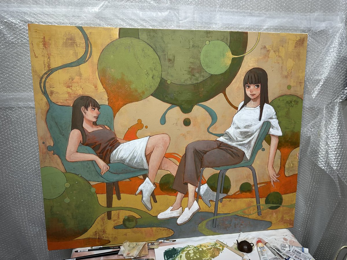 PEZ_info's tweet photo. #冬目ケイ
#anotherK
#DScaiman
#冬目景
渋谷DScaiman展は本日最終日。
描き下ろしのメインビジュアルの作画続き
作画➍
左右のバランスのために椅子なども直したり、質感を出したり。コスチュームの対比を調整。丸い物体も増えてきました。 https://t.co/hU4qBDkjro
