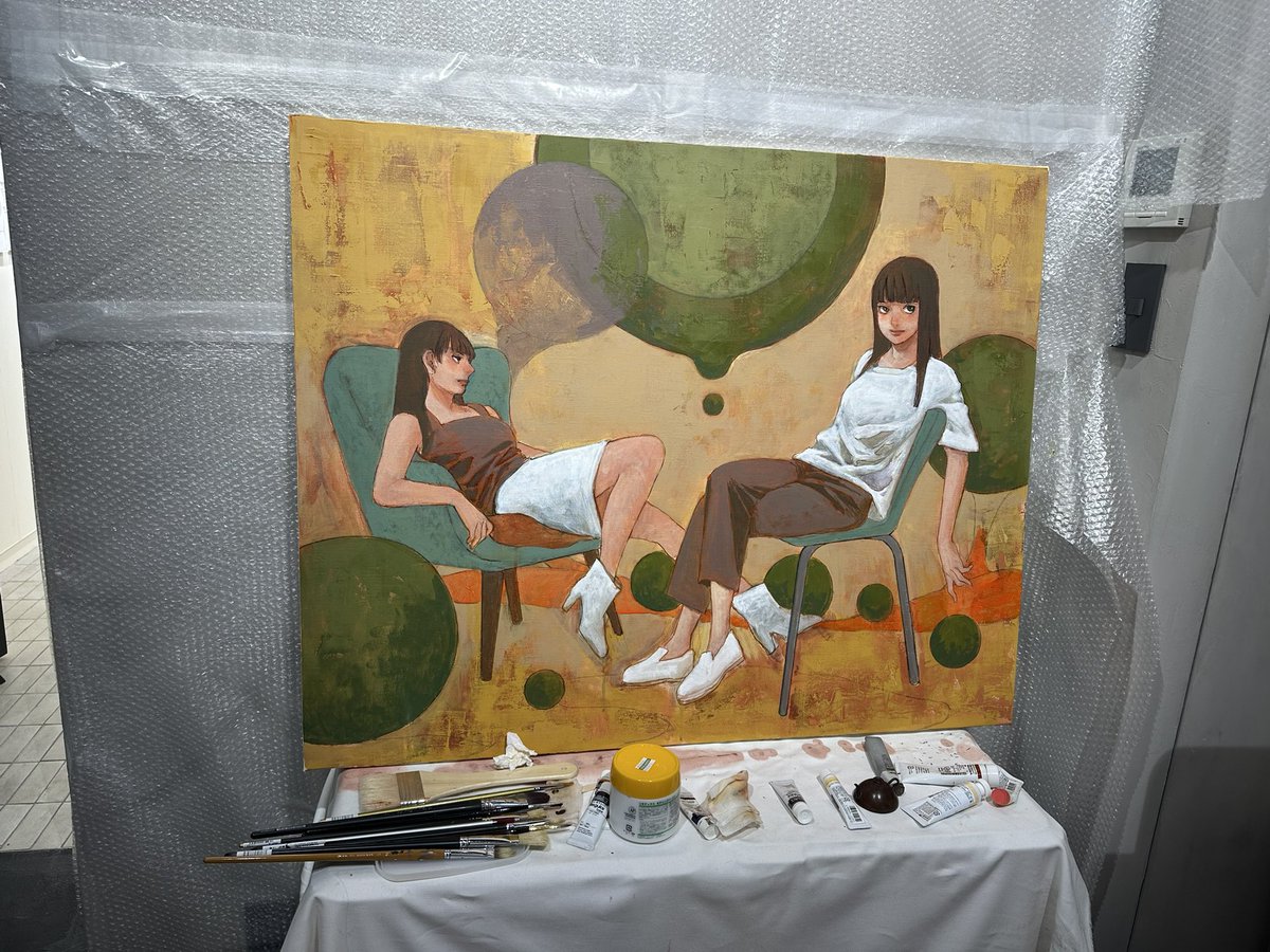 PEZ_info's tweet photo. #冬目ケイ
#anotherK
#DScaiman
#冬目景
渋谷DScaiman展は本日最終日。
描き下ろしのメインビジュアルの作画続き
作画➍
左右のバランスのために椅子なども直したり、質感を出したり。コスチュームの対比を調整。丸い物体も増えてきました。 https://t.co/hU4qBDkjro