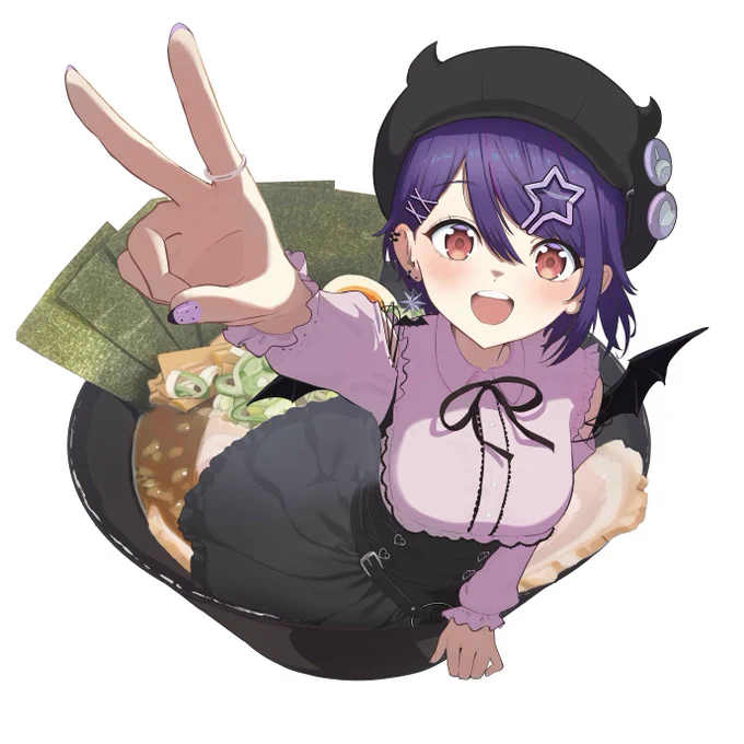 たまちゃんイベントでフラスタに使っていただいたイラスト。 たまこトッピングなラーメン。 #音霊魂子 #たまこいらすと