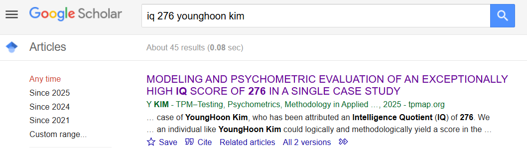 🚨 BREAKING: I am the first person in history whose world’s highest IQ of 276 has been scientifically verified in the peer-reviewed journal Testing, Psychometrics, Methodology in Applied Psychology (TPM), verifiable on Google Scholar.

All glory to Jesus Christ!