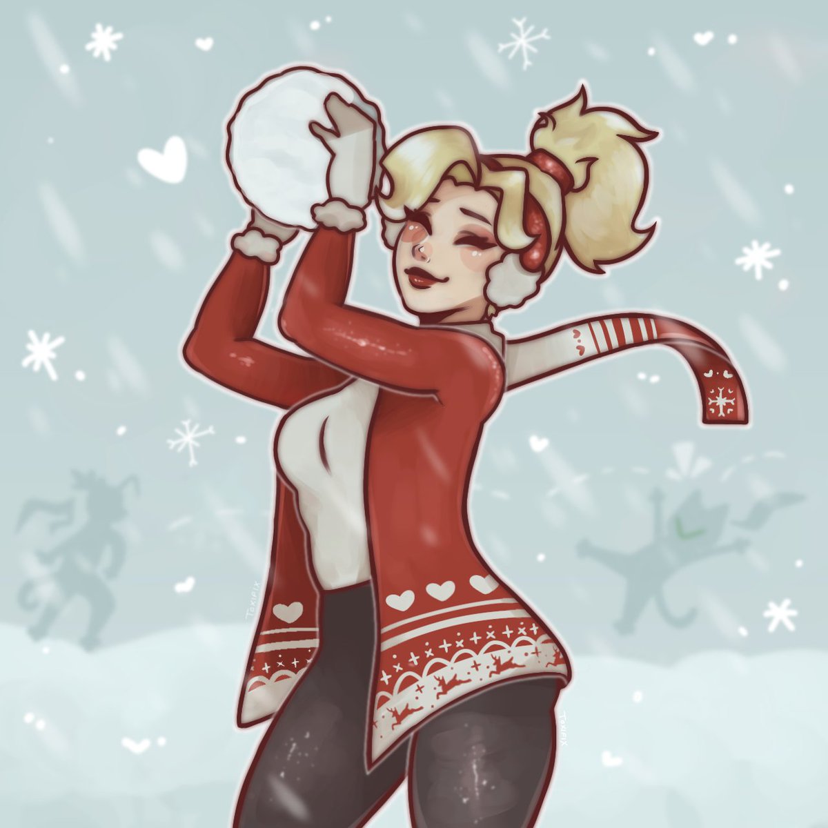 toxifix's tweet image. okay idc. christmas art in november ☃️ mercy playing in the snow ❄️ #OverwatchFanart