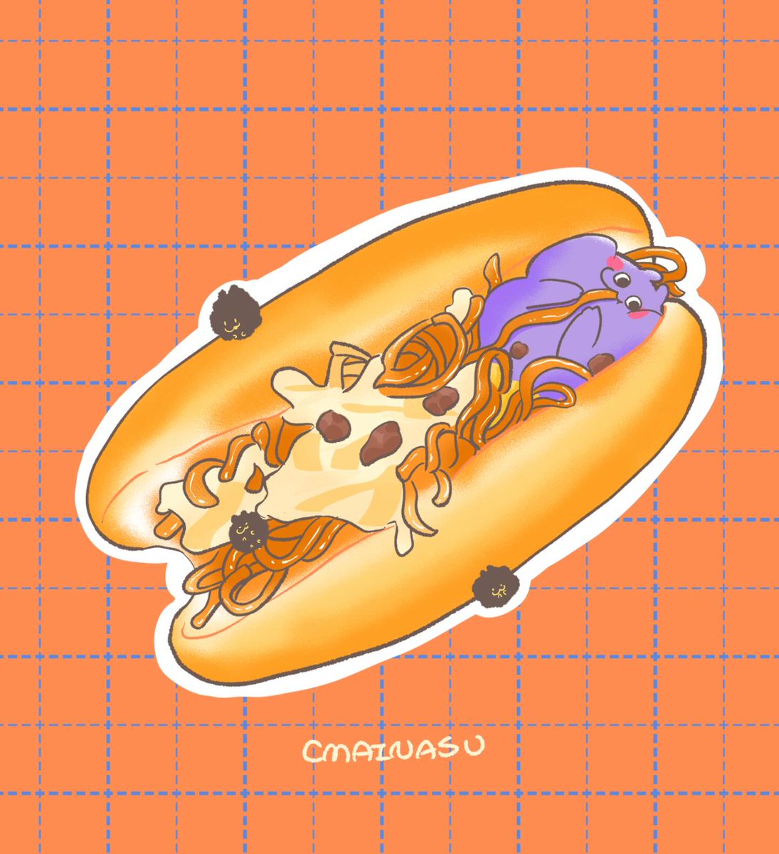 鶏がらスープと焼きそばパン😋
#食べ物イラスト