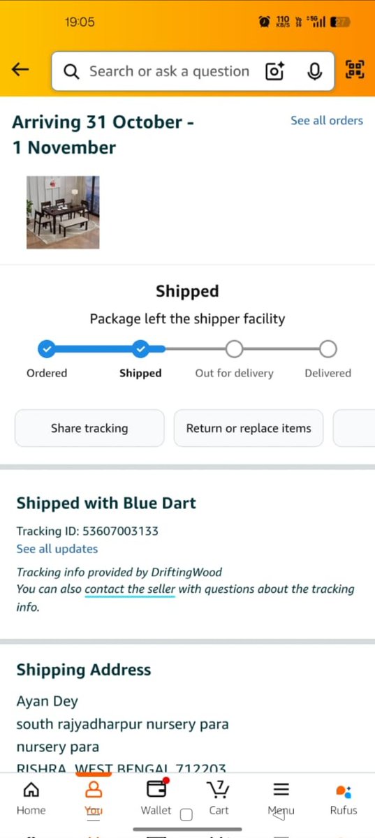 deyayan_1993's tweet photo. Ordered a ₹24,043 product from Amazon (seller:DriftingWood, order ID 404-3135877-7326754). After showing “shipped,” they gave a fake Blue Dart tracking ID that couldn’t be verified. Delivery kept delaying for a month.
#ConsumerRights #AmazonIndia @amazon @amazonIN https://t.co/t2zWkJ7EsQ