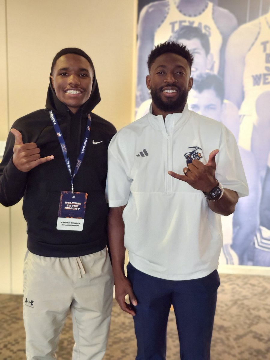 Thanks <a href="/CoachFoster23/">Aaron Foster 👎🏾👎🏾</a> for the visit, I enjoyed the game and can't wait to come back! 
<a href="/UTEPFB/">UTEP Football</a> <a href="/ChadDunnam/">Coach C. Dunnam</a> <a href="/CoachWhiteDB1/">Coach White</a> <a href="/KyleMorgan_XOS/">Kyle Morgan CATAPULT Southwest Area Scout</a> <a href="/sixstarfootball/">Six Star Football | PLUS+</a> <a href="/CoachMason_1/">Coach Noah Mason</a> <a href="/sandiefootball/">Amarillo Golden Sandstorm Football</a> <a href="/RandallSweet5/">Randall Sweet</a> <a href="/JGonzalesJr10/">Julio Gonzales Jr.</a> <a href="/PrepRedzoneTX/">Prep Redzone Texas</a> <a href="/806hsscmedia/">Jasone Pearson</a> <a href="/ScottRapp17/">Scott Rapp</a> <a href="/TFloss32/">Todd Glawson</a> <a href="/BenjaminGolan/">Ben Golan</a>