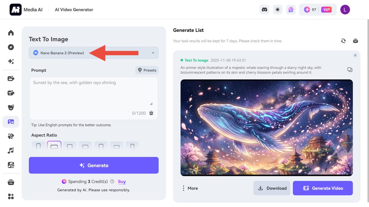 UI shows model picker