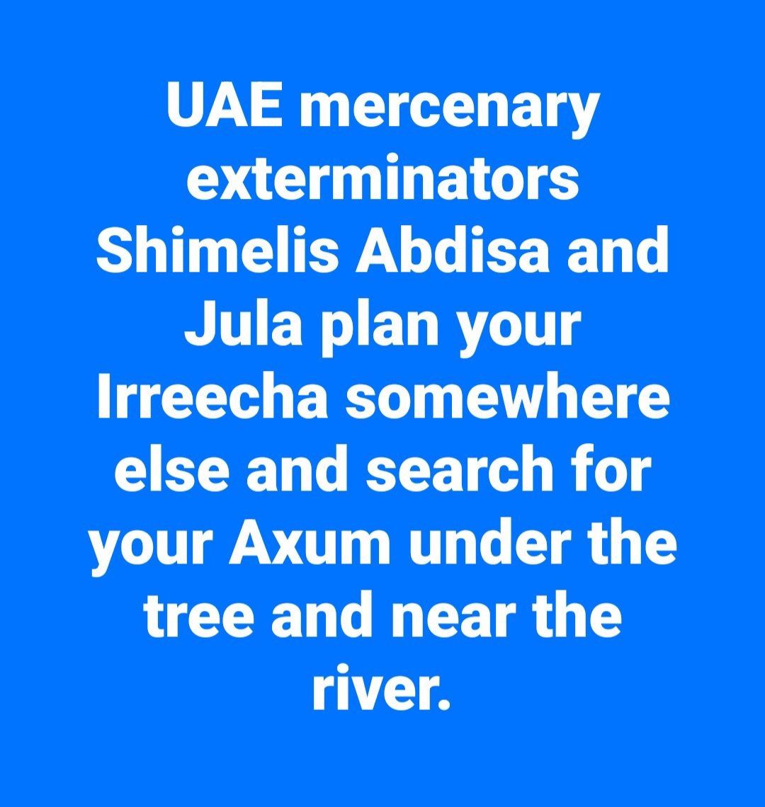 LemlemTigest's tweet image. #UAE #mercenary #exterminators #Shimeles #Abdisa and #Jula plan your #Irreecha #somewhere else and #search for your #Axum #under the #tree and #near the #river.