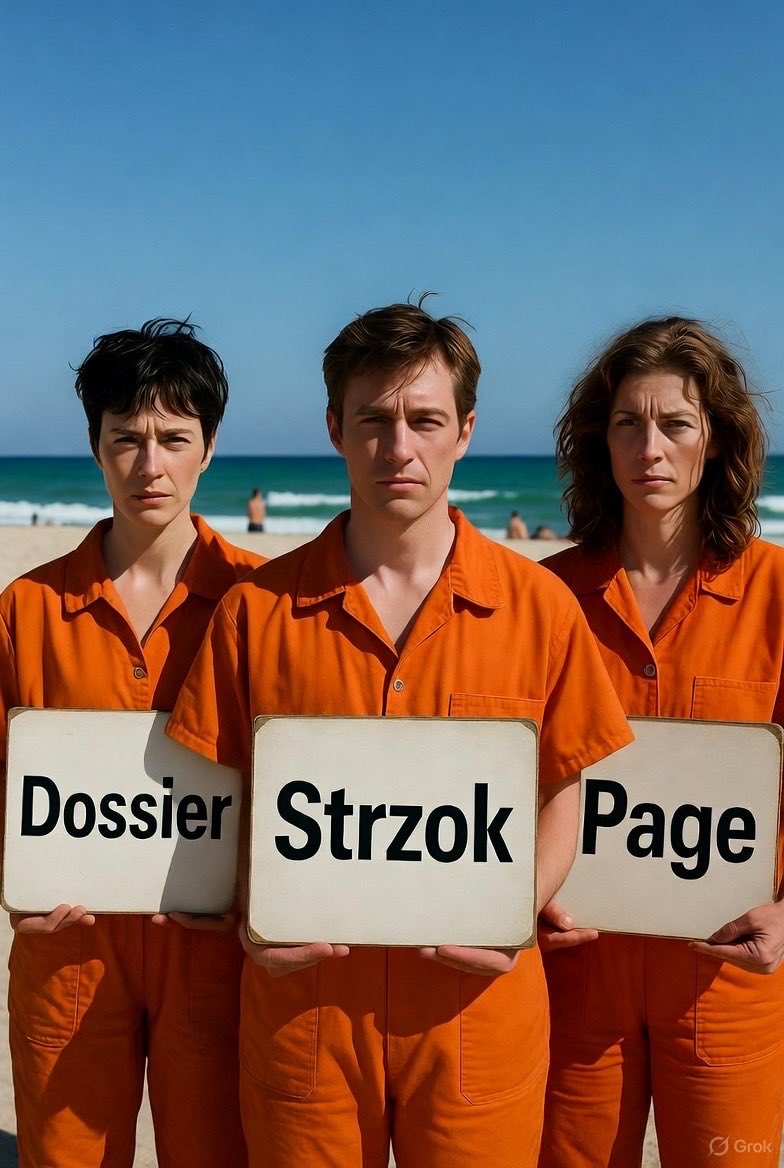 zaida_alicea's tweet photo. @RealSLokhova @RealSLokhova @Techno_Fog Gitmo's orange jumpsuits are tailored for Strzok &amp; Page—hotel affair exposed by wifey's sleuthing? Enjoy eternal Gitmo sun, traitors! ☀️🧴🚫 No SPF for seditious lovers. Declass the rest, lock 'em up! #RussiagateHoax #GitmoBound 🇺🇸 https://t.co/vToYgCfFSC