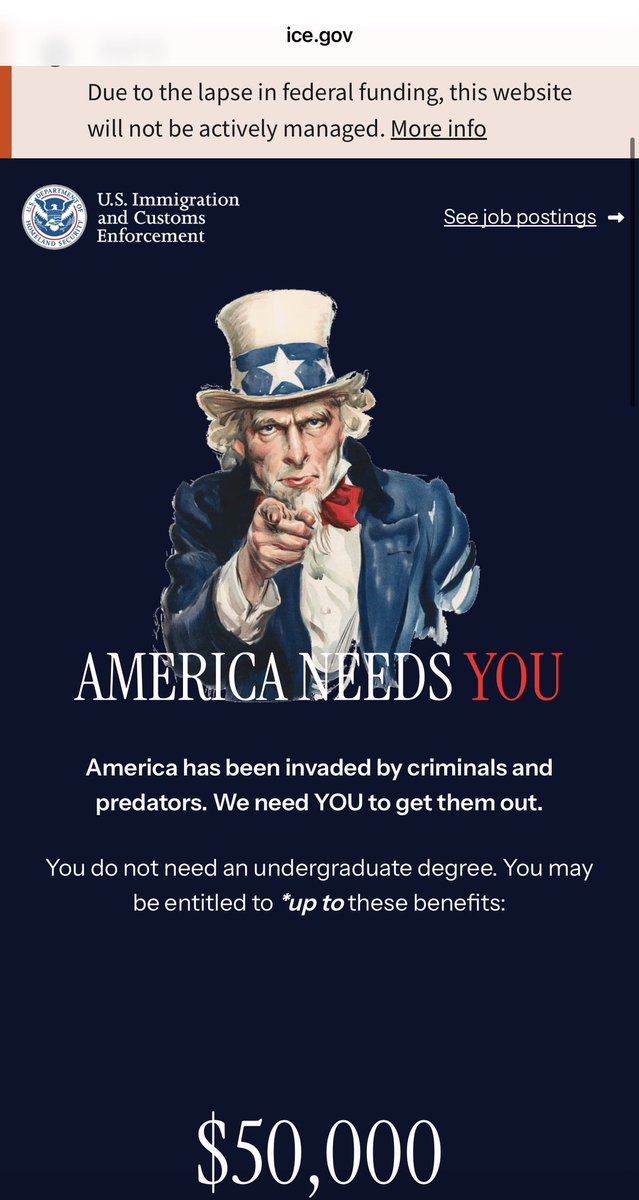 bwarrendotcom's tweet photo. So ICE’s recruitment strategy is “hey u can get a $50K bonus but right now we aint got the funding to even monitor the website you apply for the job on” lmaooooo wtf is going on man https://t.co/vdRnoA0oso