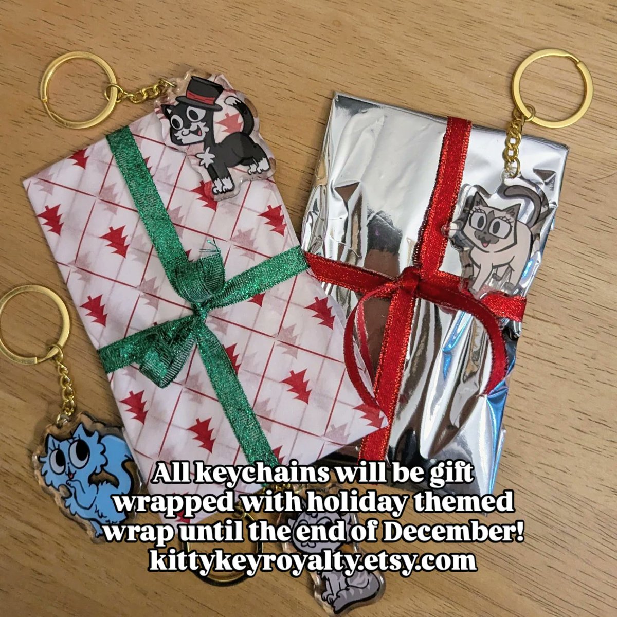 KittyKeyRoyalty's tweet photo. https://t.co/11NI3fIaX9
All keychains will be individually wrapped with holiday themed wrapping until the end of December! If you buy multiple they will also be labeled 😸 https://t.co/QAzJyuV4Pe