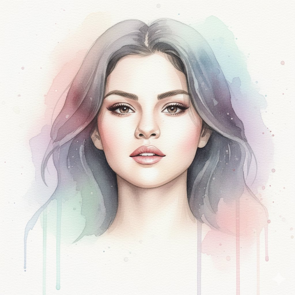 aleenaamiir's tweet image. Turn your favorite celebrity into watercolor portraits with Gemini.
