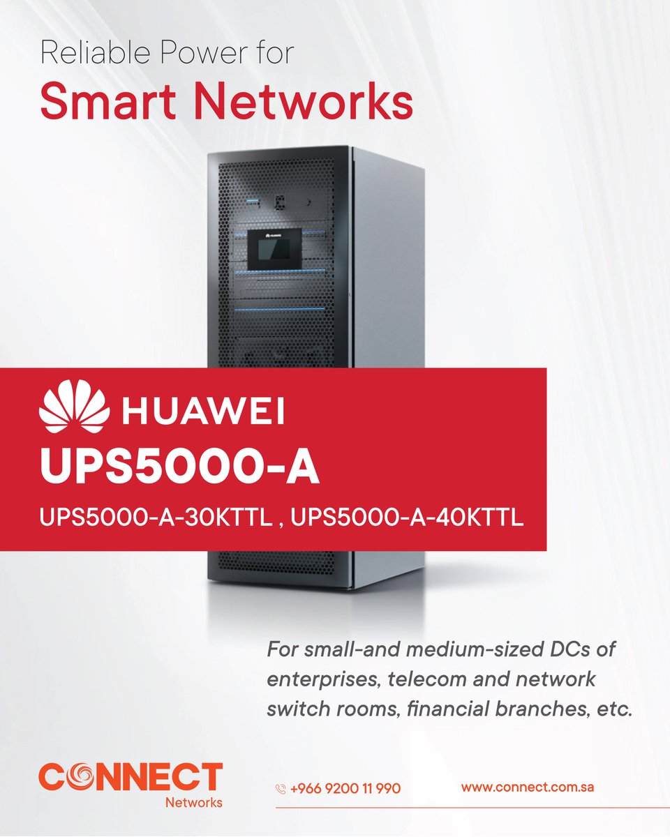 connectnetwrks's tweet image. Smart networks need smart power ⚙️
Empower your infrastructure with Huawei UPS5000-A — built for reliability, efficiency, and stability.
 
 🔗Learn more: connect.com.sa
 📞+966 9200 11 990
#PowerYourNetwork #HuaweiUPS #CONNECTNetworks #SaudiBusiness #TechInfrastructure