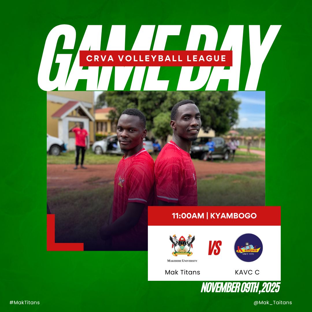 Mak_Titans's tweet photo. GAME DAY🏐 

@KAVCUGANDA , We are coming.

📍Kyambogo 
Let's go Titans 💪
#MakTitans https://t.co/3WSKDFB05H