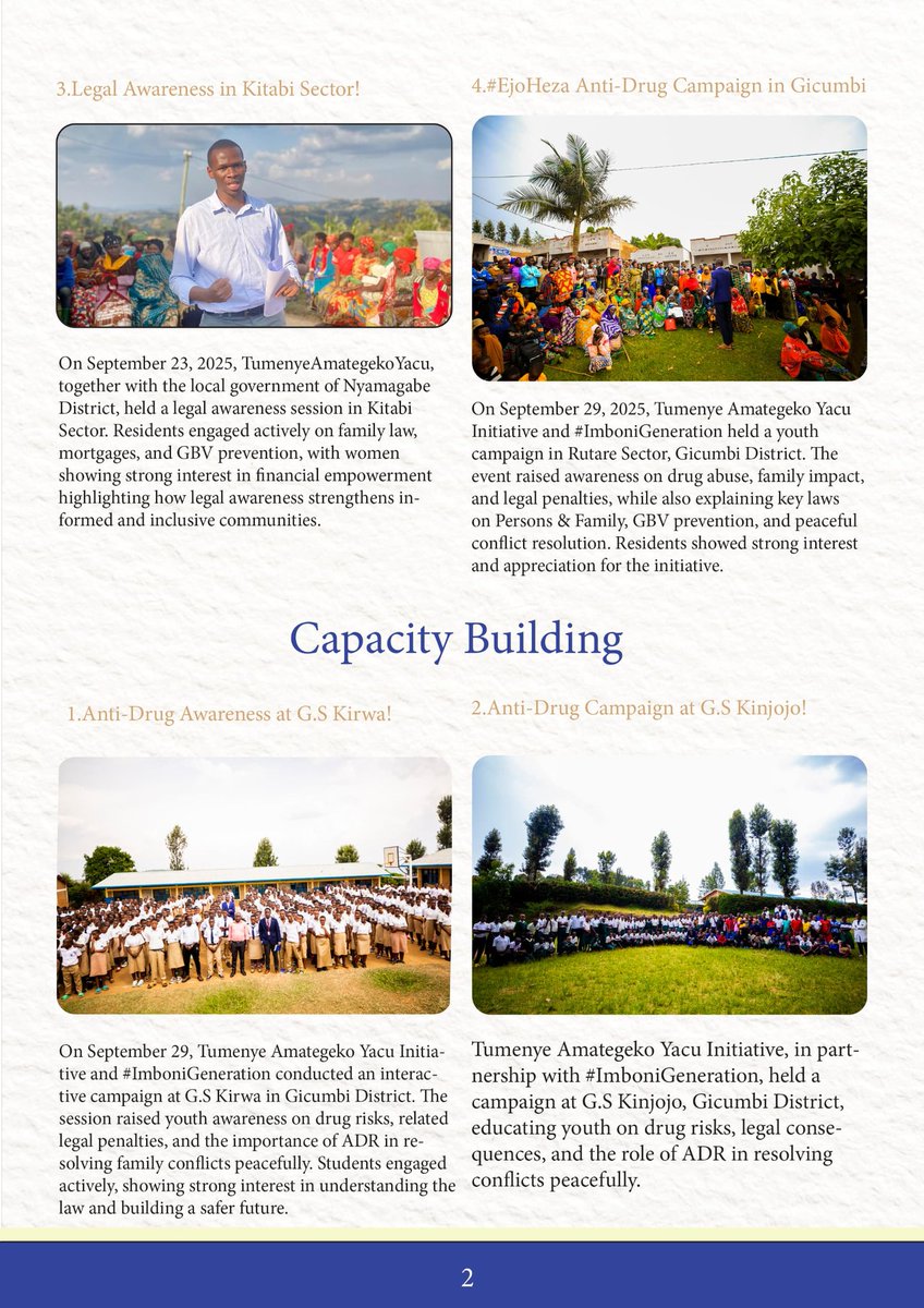 Hello Rwandans and friends of Rwanda!
We’re excited to share our September &amp; October Newsletter highlighting our ongoing efforts to promote legal awareness and access to justice through outreach, capacity building, research and stakeholder engagement.  
#TumenyeAmategekoYacu 
1/2