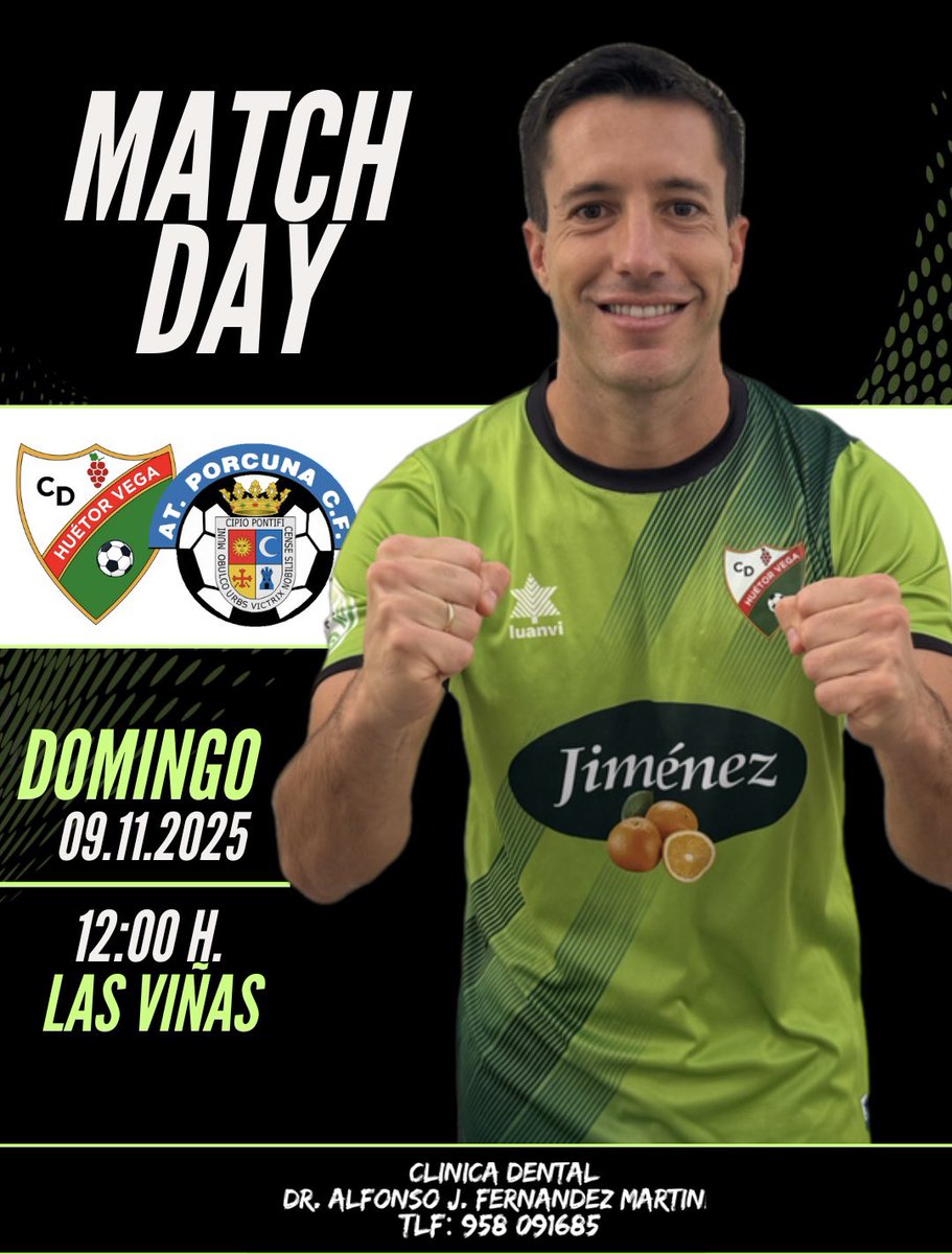 ⚽️ 𝗛𝗼𝘆 𝗷𝘂𝗴𝗮𝗺𝗼𝘀 💚

➡️ Jornada 10 | Tercera RFEF | Grupo IX
🆚 Atlético Porcuna CF
⌚️ 𝟭𝟮:𝟬𝟬 𝗵𝗼𝗿𝗮𝘀
🏟️ 𝗘𝘀𝘁𝗮𝗱𝗶𝗼 𝗠𝘂𝗻𝗶𝗰𝗶𝗽𝗮𝗹 LAS VIÑAS

#️⃣ HuétorVegaPorcuna