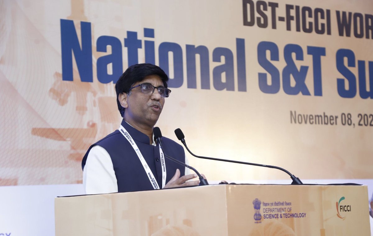 ficci_india's tweet image. Speaking at the DST-FICCI Workshop on National S&amp;amp;T Survey 2024-25 in Mumbai, Prof Abhay Karandikar, Secretary, Department of Science &amp;amp; Technology (DST), Government of India, emphasized that the survey is vital for evidence-based policymaking and for catalyzing India’s journey…
