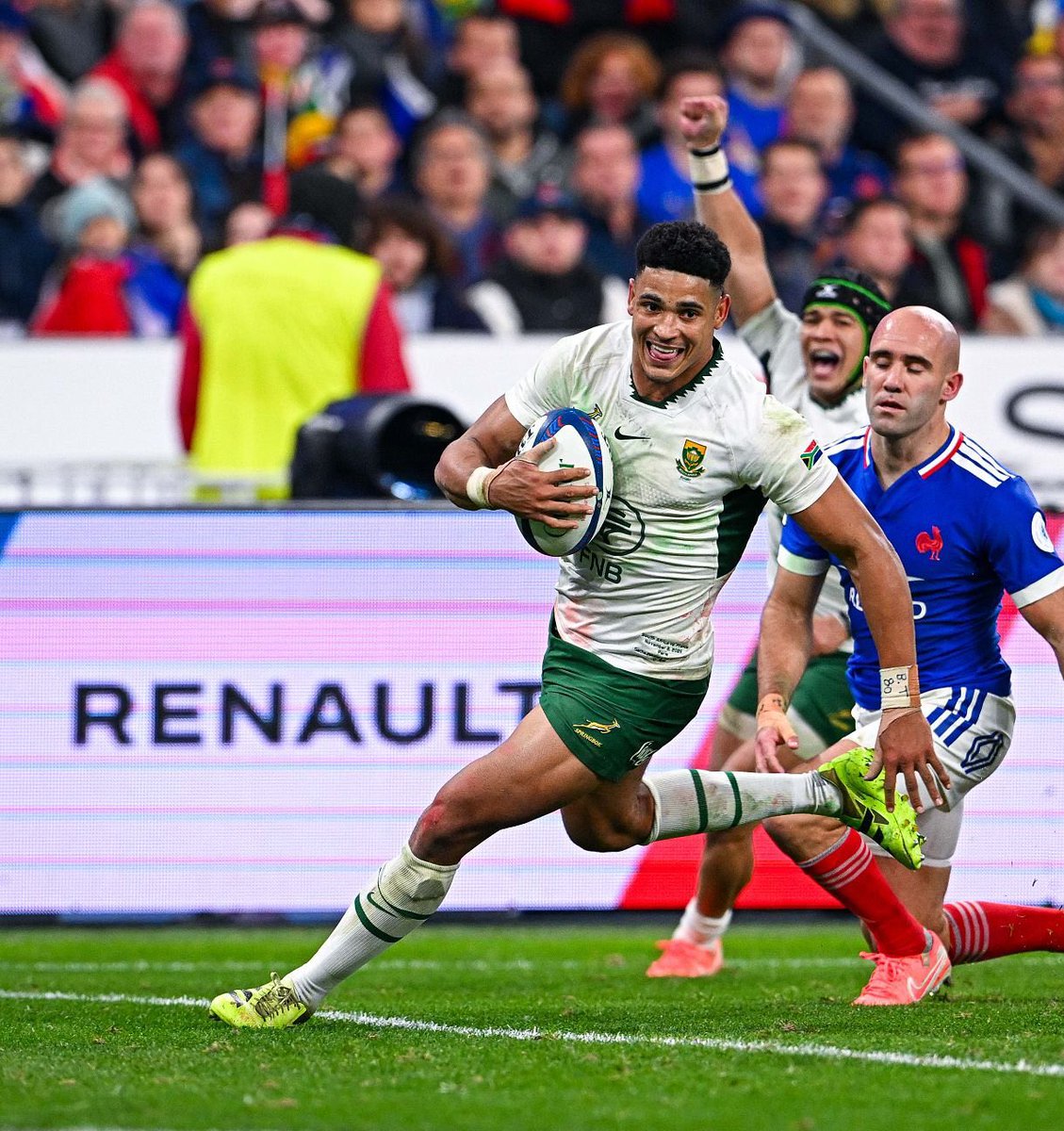 This picture of Sacha Feinberg-Mngomezulu is absolutely cold 🥶 

Love the little smirk as he scores, too. 

#Springboks