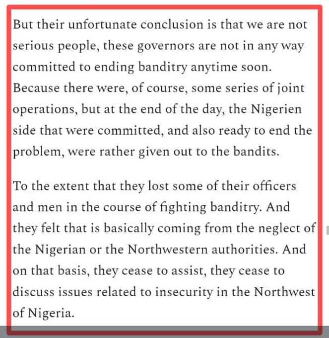 IF You are seeing this, Read it slowly 3x, 

culled from <a href="/IUntrapped/">Ideas Untrapped</a>, a lecturer in UDU, Sokoto, detailing how Northwest NGR Governments at the time, betrayed internal corporation with neighboring countries by supplying information to terrorists, yes you heard that right