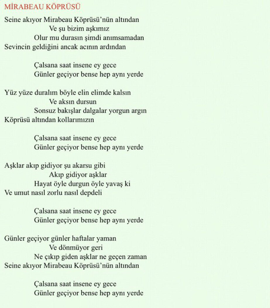 Şiiri de, Cemal Süreya'nın Türkçe çevirisiyle sunuyorum. Şiirimiz, müziğimiz ve sevgimiz bol olsun… 🌿🌼