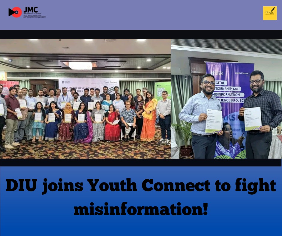 NextWord399970's tweet image. DIU’s JMC Department joined the Youth Connect: Digital Citizenship and Misinformation Resilience Project by CQS-ULAB and the British Council.
The 5-day FDW brought together 20 faculty members from 9 universities across Bangladesh
#DIU #Youthconnect #JMConlinemojo 
@MoJoJamil