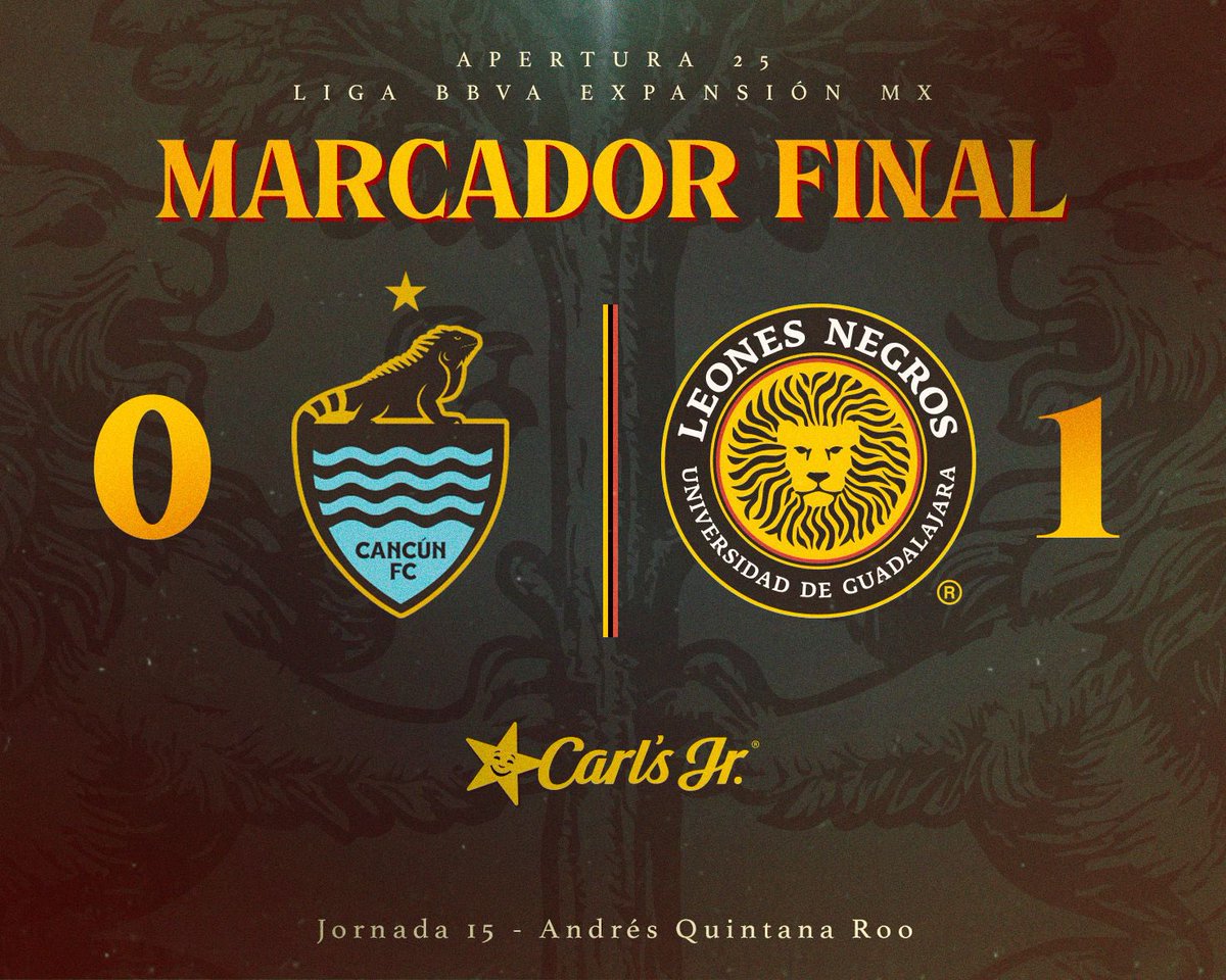 J15 | 🦎 vs UDG  🦁🖤 | 2T | 99’ 
Termina el partido y en Cancún ¡¡¡GANARON LOS CAMPEONES LEONES NEGROS!!! 🦁⚫💪🏼️🇩🇪⚽️😄👏🏼 

Y POR NOVENO TORNEO CONSECUTIVO, EL EQUIPO DE LA UNIVERSIDAD DE GUADALAJARA ESTARÁ EN LA LIGUILLA