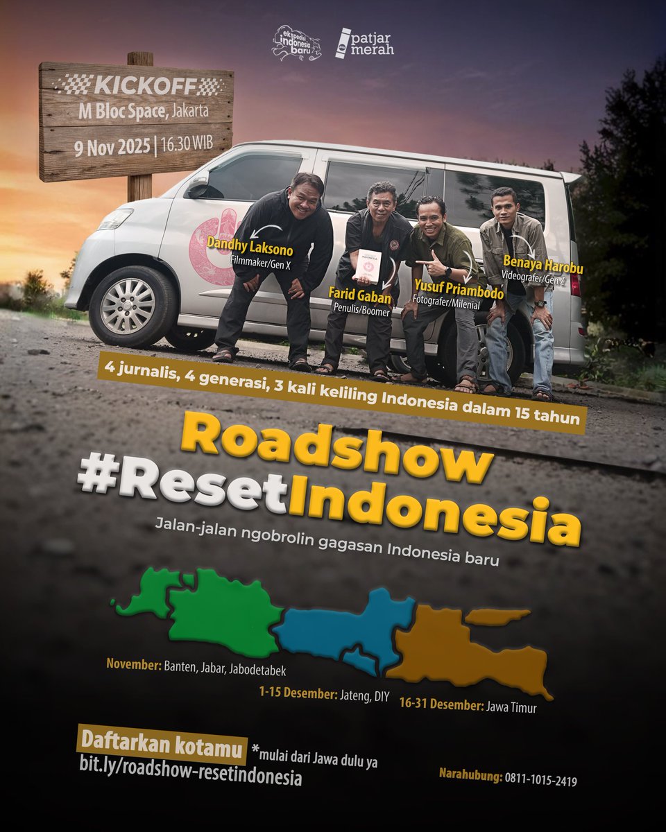 idbaruid's tweet photo. Kembali menyusuri nusantara untuk ngobrolin #ResetIndonesia.

Daftarkan kotamu di https://t.co/iMyr6PWGI2

Start dari Jawa, lanjut luar Pulau Jawa mulai 2026. https://t.co/oXYqKRbjj6