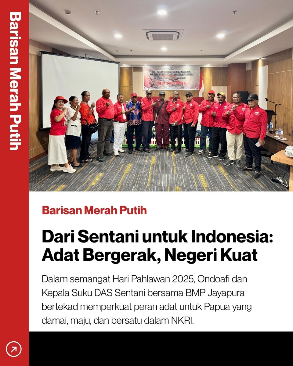 ToedjoeanSatu's tweet photo. Semangat Hari Pahlawan menyala di Tanah Sentani! 🌺
Pertemuan Ondoafi dan Kepala Suku DAS Sentani menjadi wujud nyata sinergi adat dan semangat kebangsaan untuk menjaga persatuan dan kemajuan Papua. 🇮🇩
#BarisanMerahPutih #HariPahlawan #PapuaBersatu #Sentani #BMPJayapura https://t.co/R8o27XFBJk