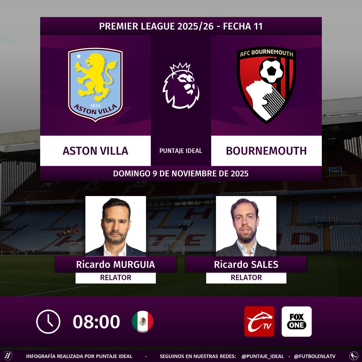 Puntaje_Ideal's tweet photo. ⚽ #PremierLeague 🏴󠁧󠁢󠁥󠁮󠁧󠁿 | #AstonVilla vs. #Bournemouth 
🎙 Relatores: @RICARDOMURGUIA - @RicardoSalesE
💻📱 @somos_FOX en #CalienteTV y #FoxOne 🇲🇽
🤳 #FOXestaCaliente - #AVLBOU   
Dale RT 🔃 https://t.co/YeuUEkrFfI