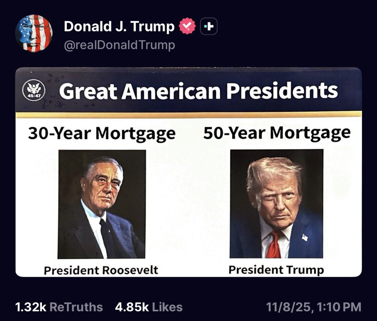 Jomicrypt's tweet photo. BREAKING: President Trump announces 50-year mortgages in the US. 

We now live in a society where more debt is the “solution” to everything: https://t.co/vE8MoJ3Wxx