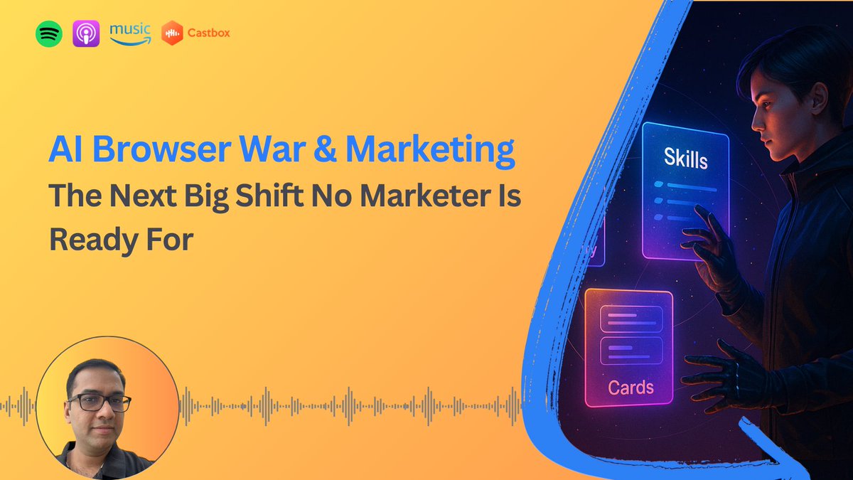 LikelyMktg's tweet image. ⚡ Smart browsers mean smarter marketing. Are you ready? 🎙 Listen today! spti.fi/likelymktg_ep1…

#AIBrowserWar #AIOptimization #MarketingStrategy #DigitalMarketing #SEO #AEO #GEO #BrandVisibility #TechTrends #MarketingTrends #Dia #Comet #Neon #Opera #Chrome #Perplexity #podcast