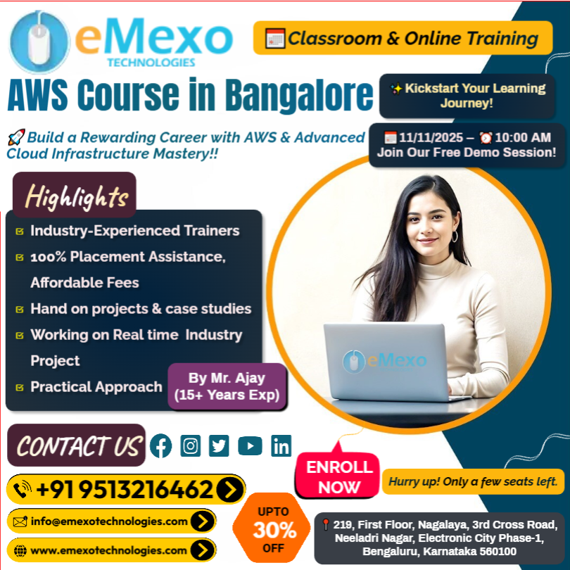 eMexo_Tech_SEO's tweet photo. AWS Training in Bangalore ☁️ – eMexo Technologies!
Calling All Future Cloud Engineers! @everyone @highlight @followers
📞Call/WhatsApp: +91 9513216462
📧Email: info@emexotechnologies.com
🔗Course Details & Enrollment: https://t.co/5T6y3AbwqN
🔖#AWS #SysOps #Lambda #AWSEC2 #AWSS3 https://t.co/NGLvVpyjEj