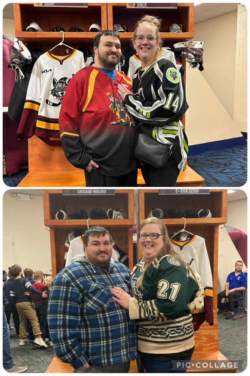 BlueFireR1's tweet image. Steph and I a few years ago at the @chicagowolves game. Peep the weight loss.