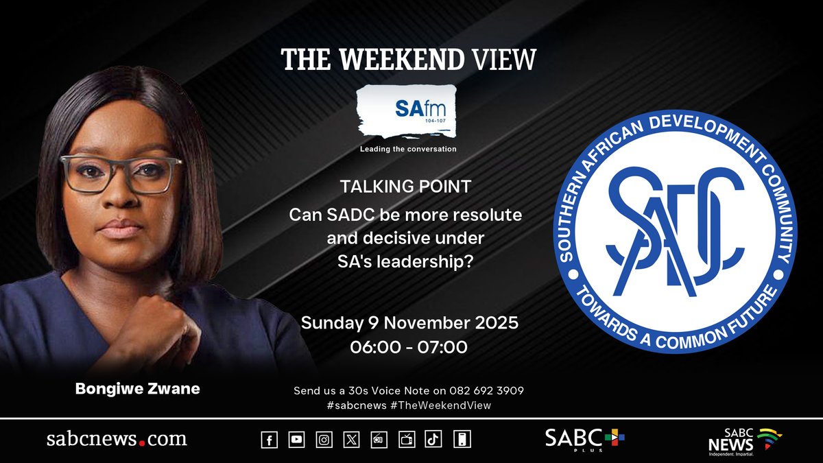 [TALKING POINT] Can <a href="/SADC_News/">SADC Secretariat</a> be more resolute and decisive under SA's leadership?

Join #TheWeekendView conversation on <a href="/SAfmRadio/">SAfmRadio 📻</a>
on weekends between 06:00 and 07:00:  

☎ 086 000 2032

📲 082 692 3909

📲 41391
