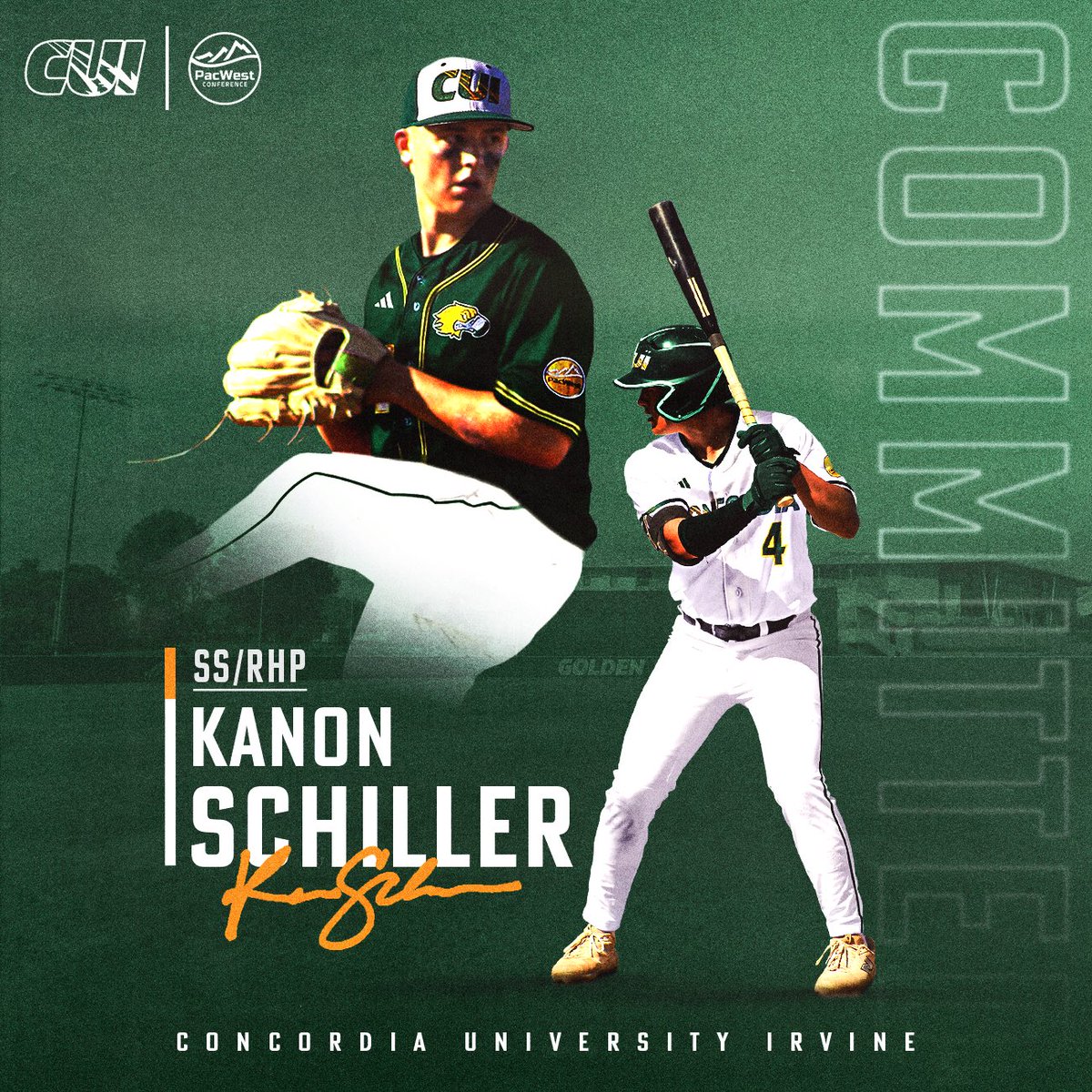 KanonSchiller's tweet photo. I’m excited to announce my commitment to Concordia University Irvine to continue my academic and athletic career as a two-way player! Huge thanks to my family, coaches, and teammates for all the support. Go Golden Eagles! 🦅💛💚 https://t.co/naJmgsp1lt
