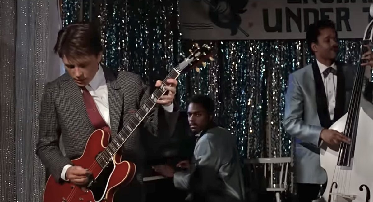 robbiegoodtime's tweet photo. I was watching Back to the Future and realized that Jeff Tweedy’s biggest guitar influence is Marty McFly right before he says “I can’t play.” https://t.co/m71e0VpYDa