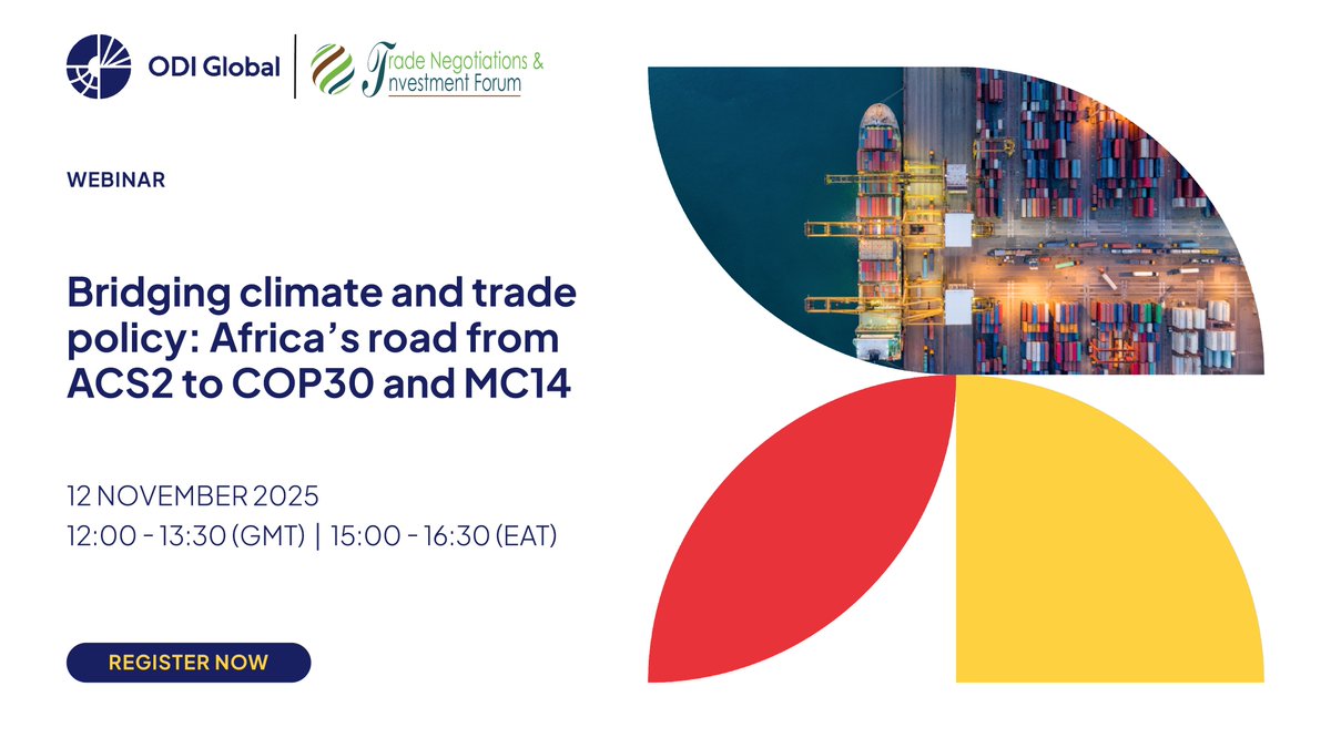 Ahead of #COP30 and #MC14, join us for a webinar on the trade–climate nexus: carbon pricing, interoperable frameworks &amp; WTO reform through an African lens.  lnkd.in/djSAK665 Proudly organised by <a href="/ODI_Global/">ODI Global | odi-global.bsky.social</a>  &amp; <a href="/tradenif/">tradenif</a>  Click here to register: lnkd.in/dxTXmwkt