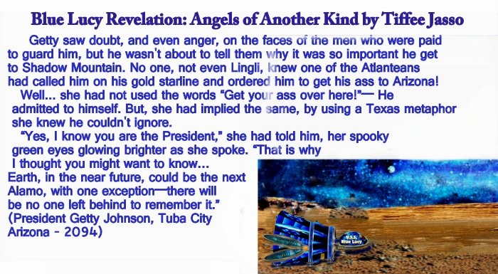Bluelucy Revelation brings a new twist to the future of mankind.  Entertainment for those who love a good story  with characters that will entertain you, and sometimes surprise you. Get your copy today. Available for Kindle or paperback. amazon.com/dp/B01K9Y6O4C