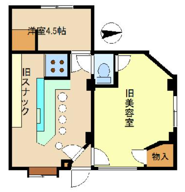 旧スナックと旧美容室。入り口はひとつ？髪を整えてから店に立ったのか、あるいは酔い時間を過ごしてもらったのか。わかりませんが、京浜急行線の立会川駅近くの路面店舗物件。美容室をギャラリーに、感想の交換などをスナックで。そんな空間ができると良いのですが。46.22㎡20.35万円賃貸