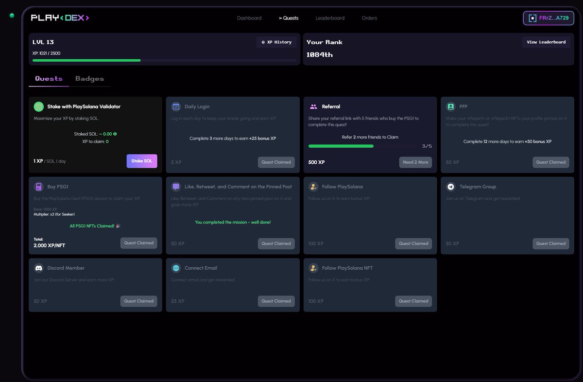 👾 $PLAY Officially launches on November 14th, 2025. 

More details will be shared soon: including XP claims, distribution, and when PLAYERS will be able to convert their XP.
<a href="/playsolananft/">P L A Y E R S</a> 
PSG1 has officially crossed 10,000 device sales! 👀
<a href="/playsolana/">Play Solana | PSG1</a> 
Grab your PSG1 before