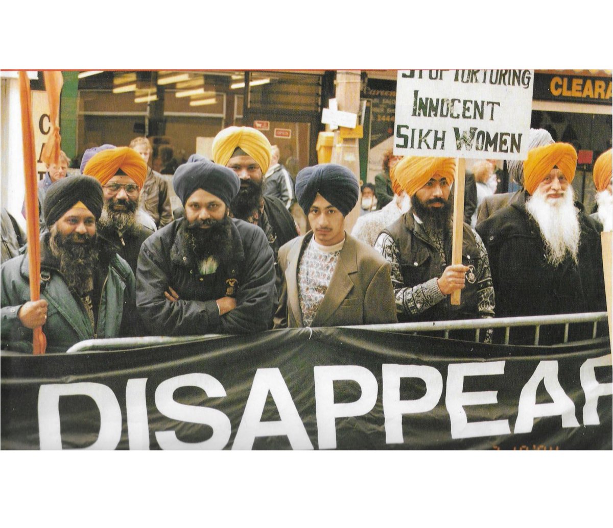 A photo from the demonstration led by Dr. Jagjit Singh Chohan, the first President of Khalistan, along with British Sikhs, on October 3, 1993, during the Labour Party conference in Blackpool.