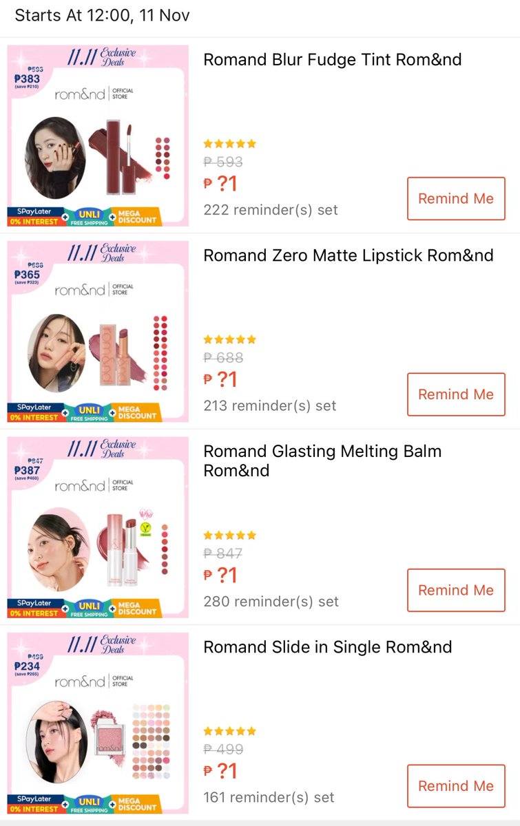 budolfindsphil's tweet photo. ₱11 ROMAND on 11.11🤩 cart now!!

12am:
fudge: https://t.co/mOOJU6dyha
blush: https://t.co/P2KHwkdBLA
dewyful: https://t.co/WK2GVdLolW
slide: https://t.co/9uRld38DuZ

12noon:
fudge: https://t.co/XVrupeiquU
zero matte: https://t.co/fgqfvWDjeg
glasting balm: https://t.co/m4xqpYau0u
slide: https://t.co/9uRld38DuZ