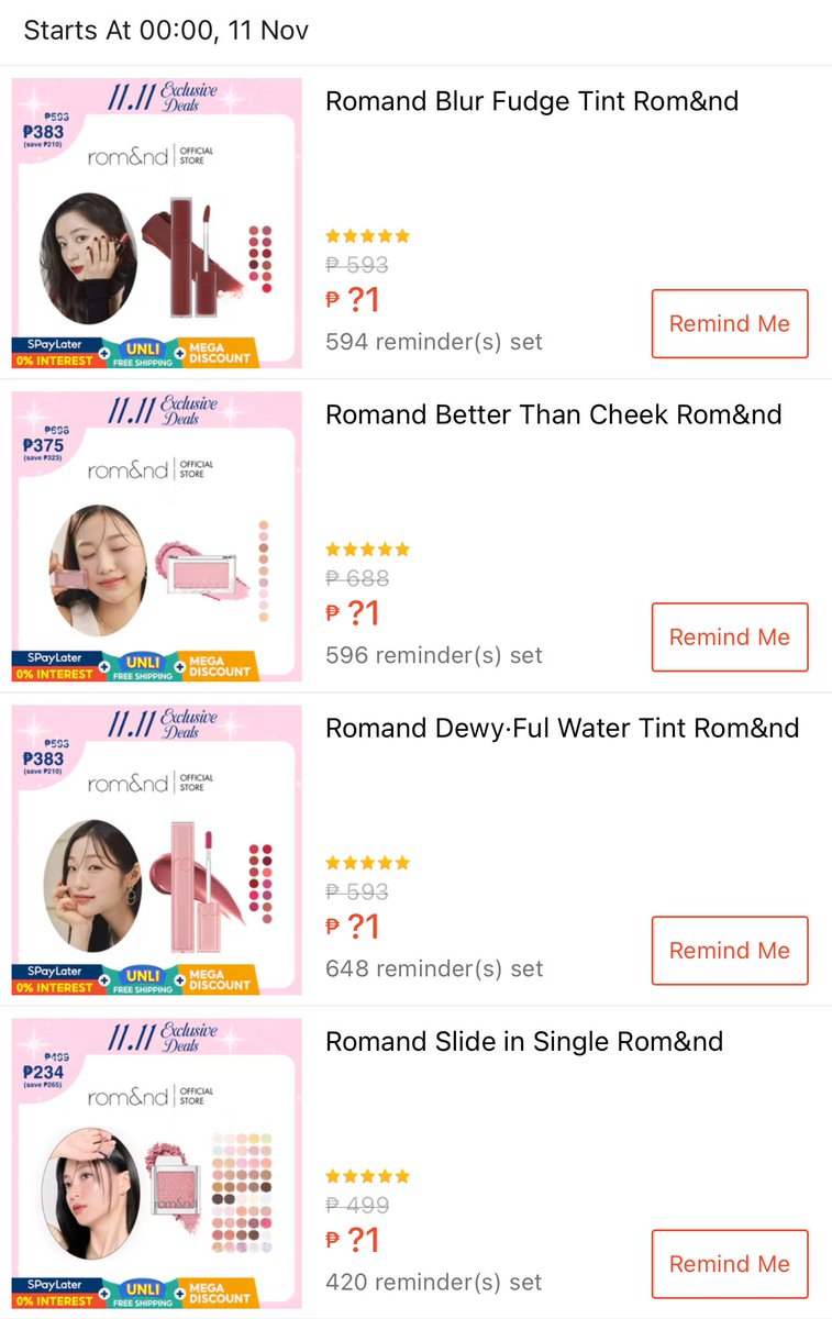budolfindsphil's tweet photo. ₱11 ROMAND on 11.11🤩 cart now!!

12am:
fudge: https://t.co/mOOJU6dyha
blush: https://t.co/P2KHwkdBLA
dewyful: https://t.co/WK2GVdLolW
slide: https://t.co/9uRld38DuZ

12noon:
fudge: https://t.co/XVrupeiquU
zero matte: https://t.co/fgqfvWDjeg
glasting balm: https://t.co/m4xqpYau0u
slide: https://t.co/9uRld38DuZ