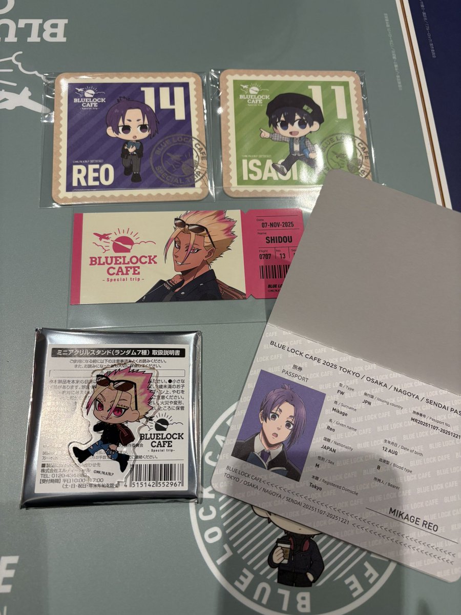 【交換】ブルーロック　BLUE LOCK CAFE SPECIAL TRIP

譲：コースター玲王、潔
ミニアクスタ　士道
特典　チケット風カード　士道
パスポート 玲王

求：同種凛（パスポートのみ冴）定価＋送料

名古屋付近手渡しか郵送
検索からでもお気軽にお声掛けください🌸