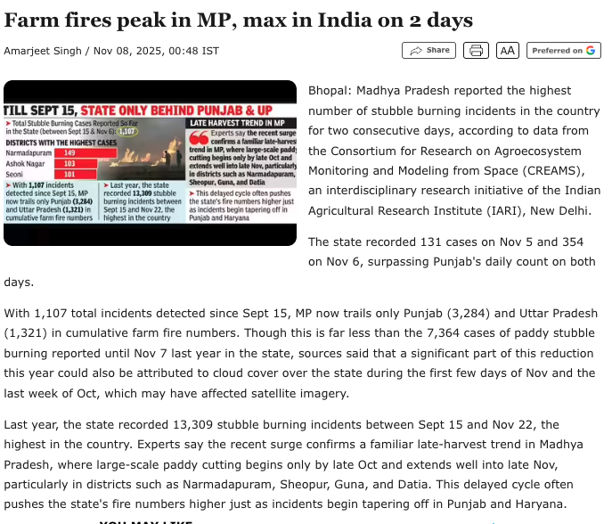 kapsology's tweet photo. Stubble burning in Madhya Pradesh is breaking all records! #AirPollution https://t.co/13KyN8fGqP
